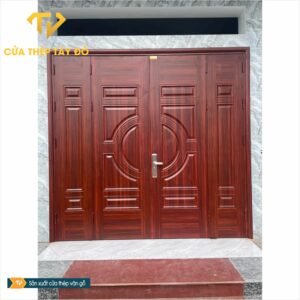 cửa thép vân gỗ 4 cánh 